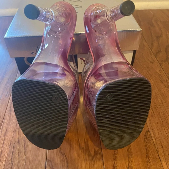 Ellie Shoes Clear Glitter Dot Platform High Heel Mules 7” Heels Pink Size 6 NEW - Picture 6 of 6
